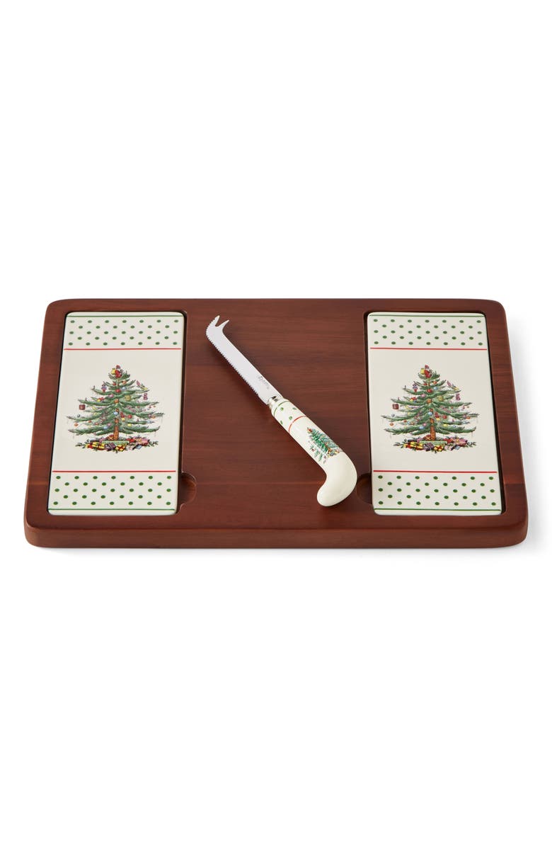 Spode Christmas Tree Polka Dot Cheese Board & Knife Set, Alternate, color, Green