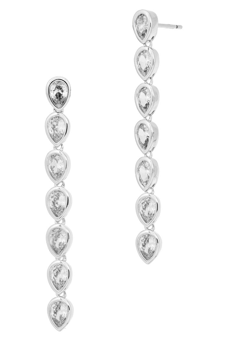 Pear CZ Linear Drop Earrings, Main, color, WHITE