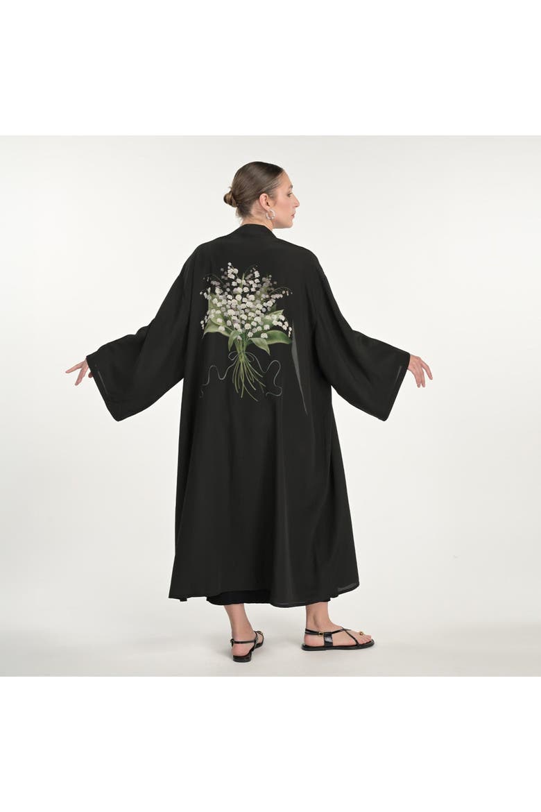 Lily Of The Valley Silk Robe, Main, color, Black