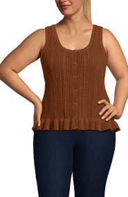Lands' End Plus Size Cotton Boucle Ruffle Hem Sleeveless Sweater