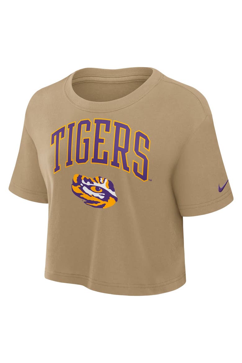Women's Nike Tan LSU Tigers Power Pursuit Athletic Prep Arch Performance Cropped T-Shirt, Alternate, color, Tan