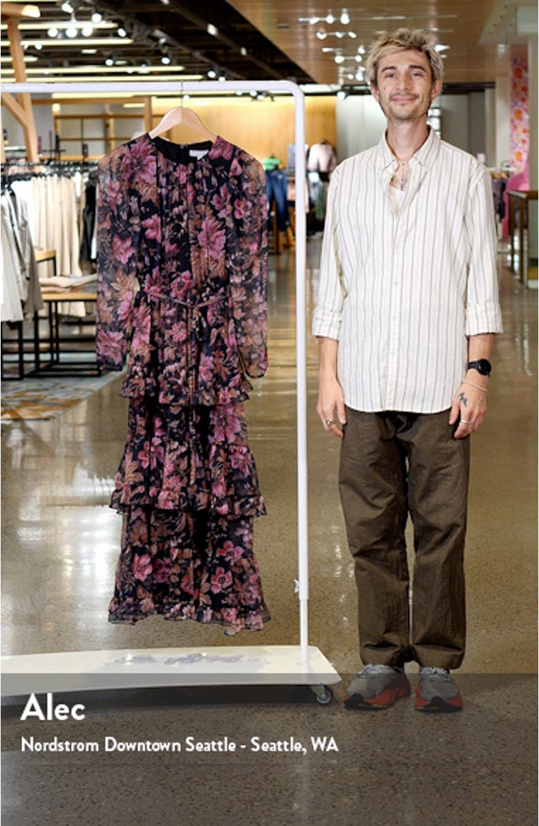 Floral Long Sleeve Tiered Midi Dress, sales video thumbnail