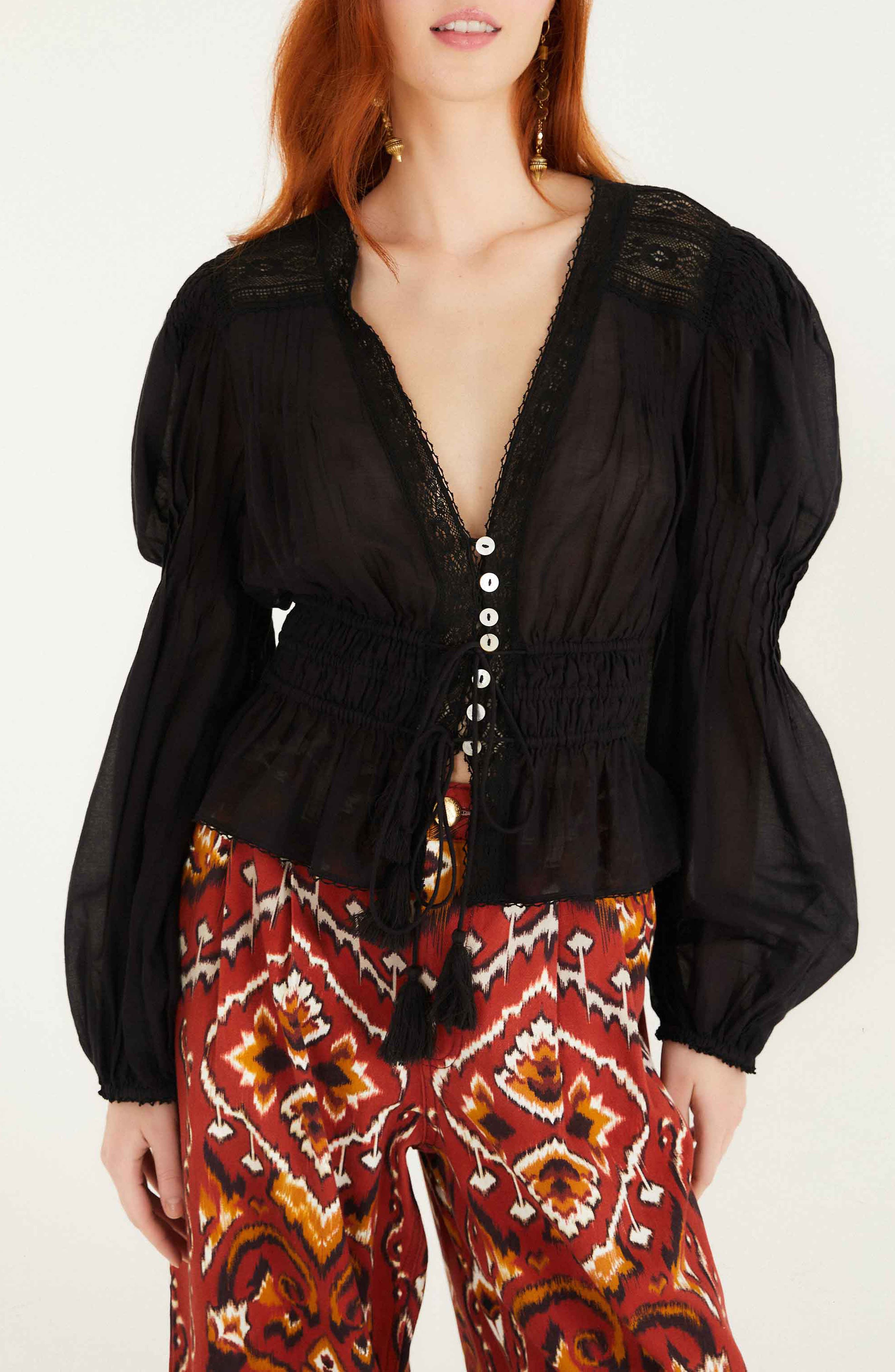 FARM Rio Lace Puff Sleeve Top