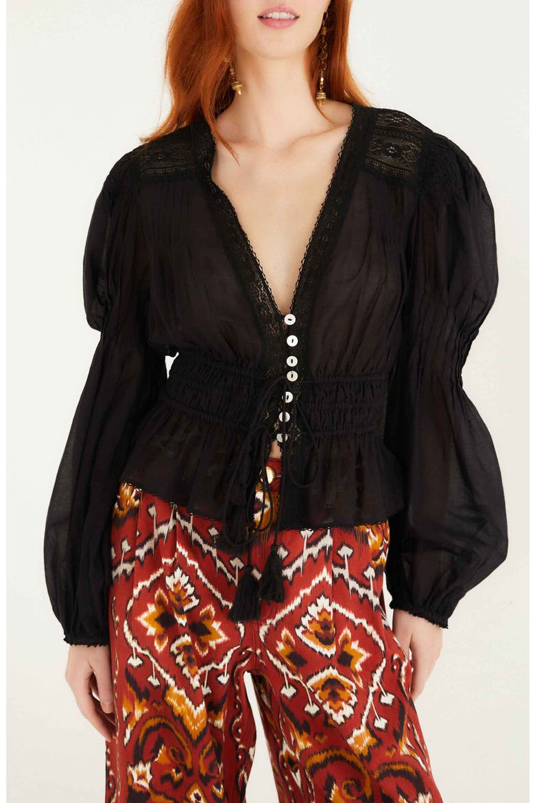 Lace Puff Sleeve Top, Main, color, BLACK