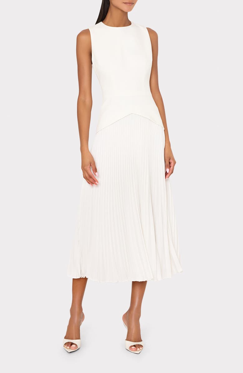 Milly Haddy Pleated Midi Dress, Main, color, Ecru