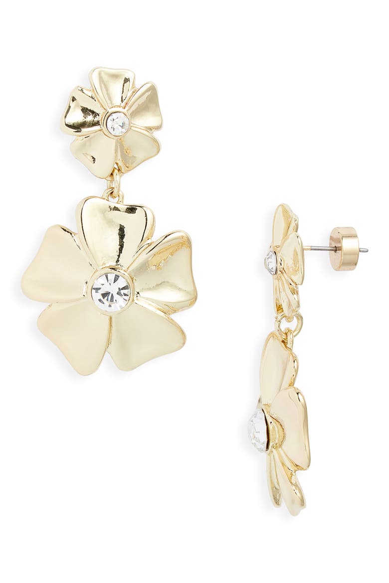 Pansy Drop Earrings, Main, color, CLEAR- GOLD