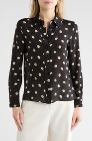 Alice + Olivia Willa Floral Long Sleeve Silk Button-Up Shirt