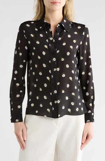 Alice + Olivia Willa Floral Long Sleeve Silk Button-Up Shirt