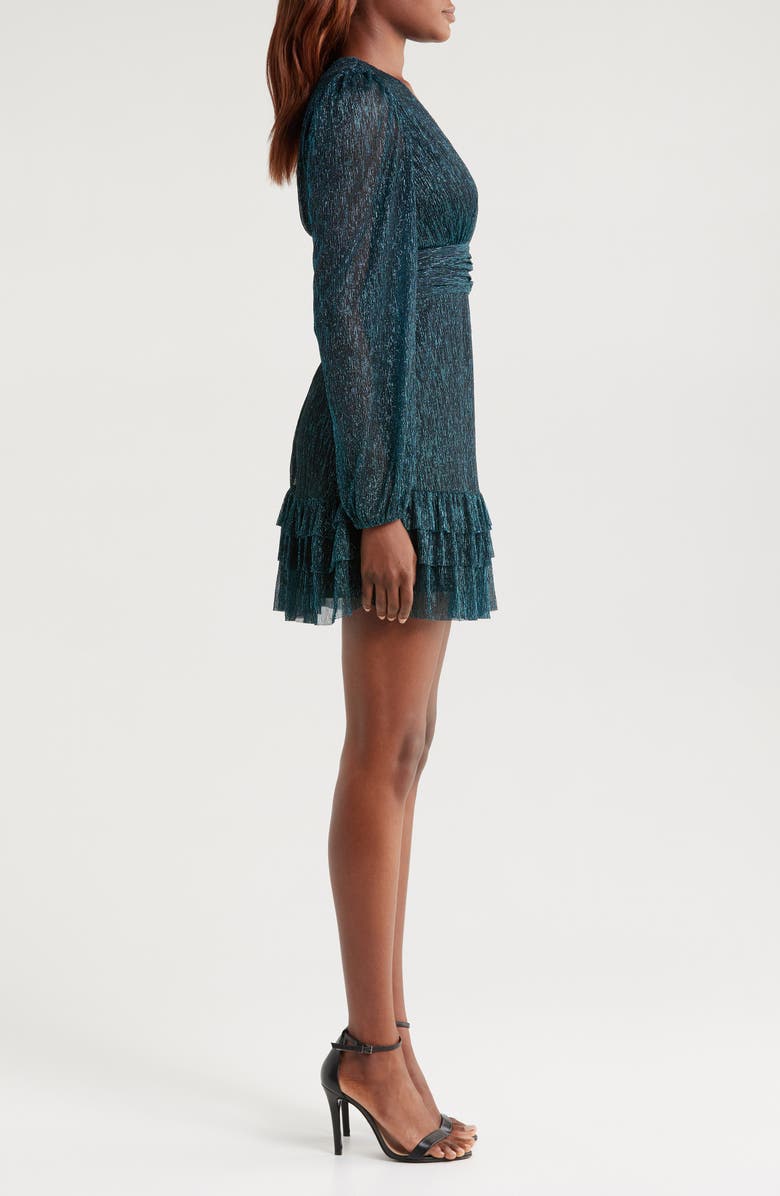 Mila Mae Metallic Long Sleeve Open Back Minidress, Alternate, color, Teal