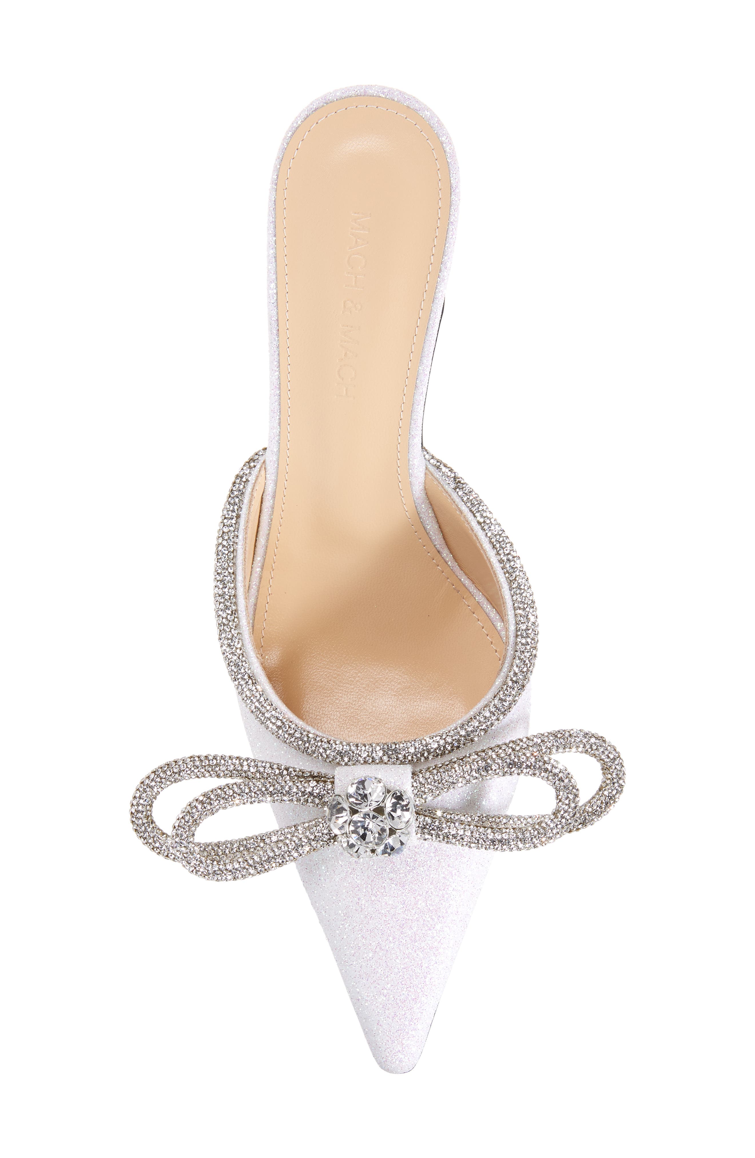 Mach & Mach Glitter Double Crystal Bow Pointed Toe Mule, Alternate, color, 