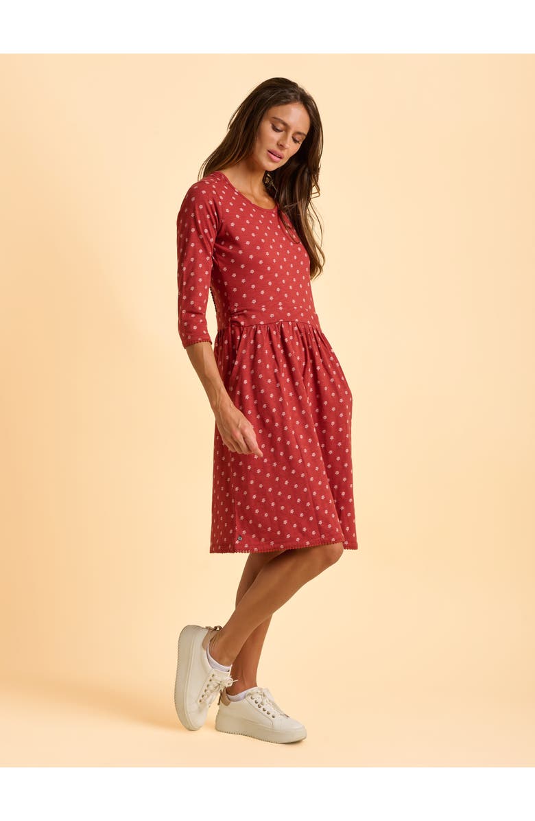 Brakeburn Freya 3/4 Sleeve Embroidered Midi Dress, Alternate, color, Red