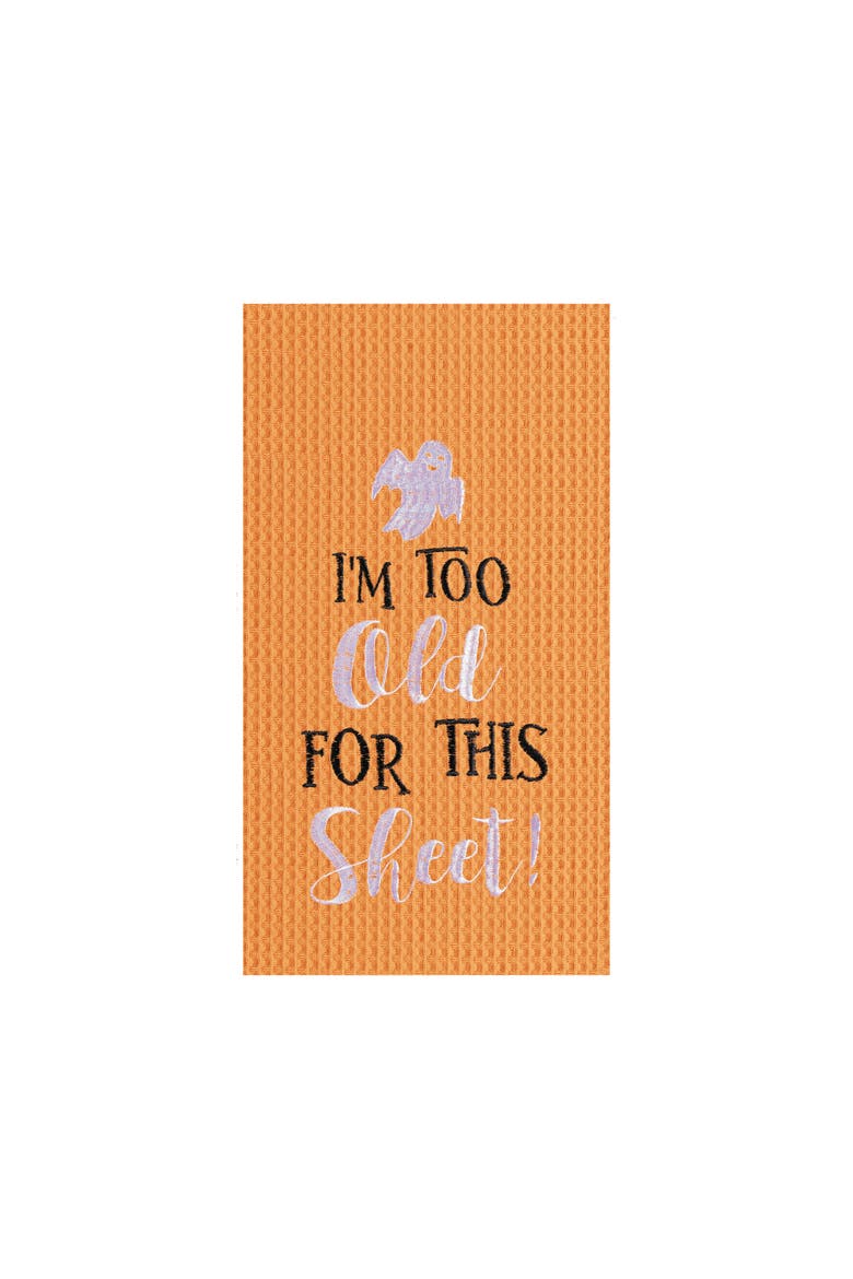 I'm Too Old For This Sheet Halloween Embroidered Cotton Waffle Weave Kitchen Towel, Main, color, Orange