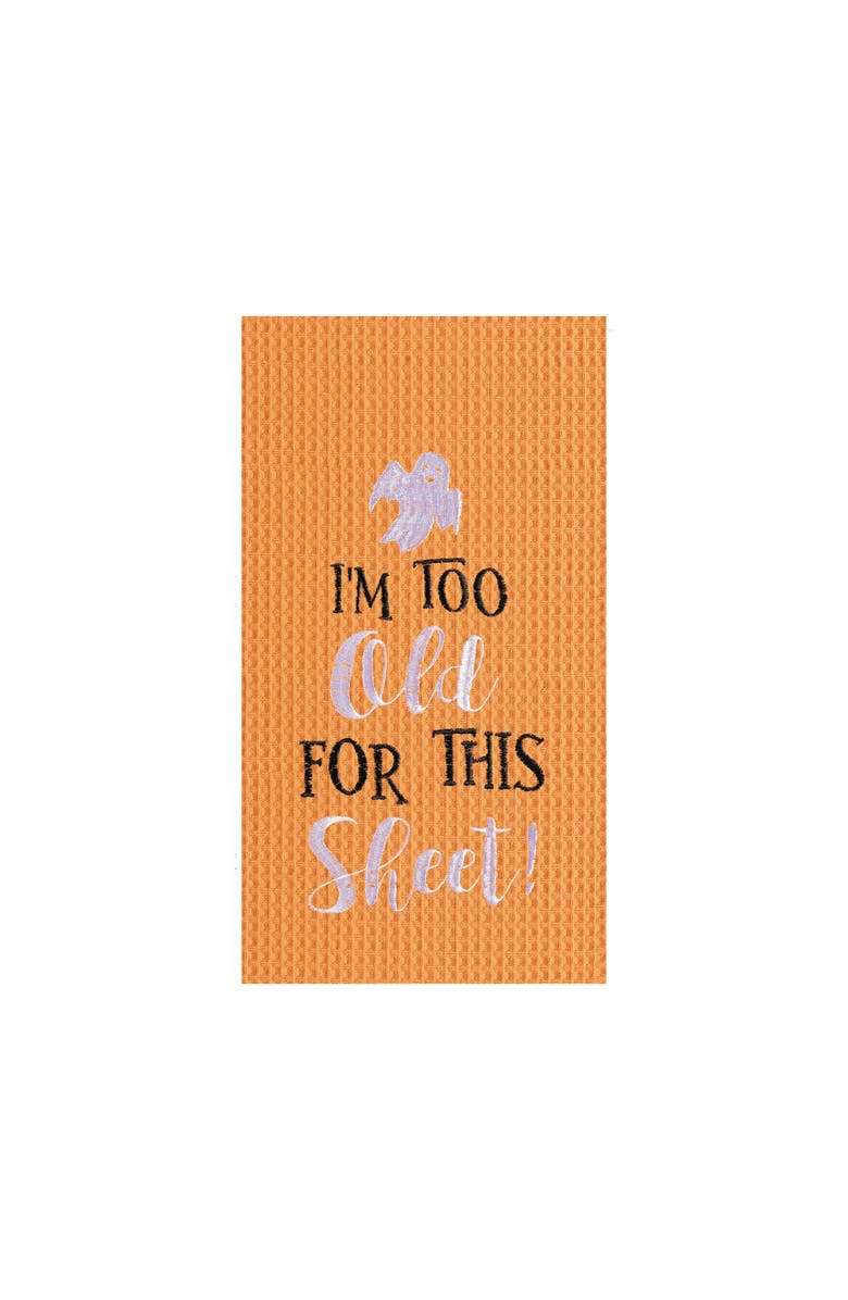 C&F Home I'm Too Old For This Sheet Halloween Embroidered Cotton Waffle Weave Kitchen Towel, Main, color, Orange