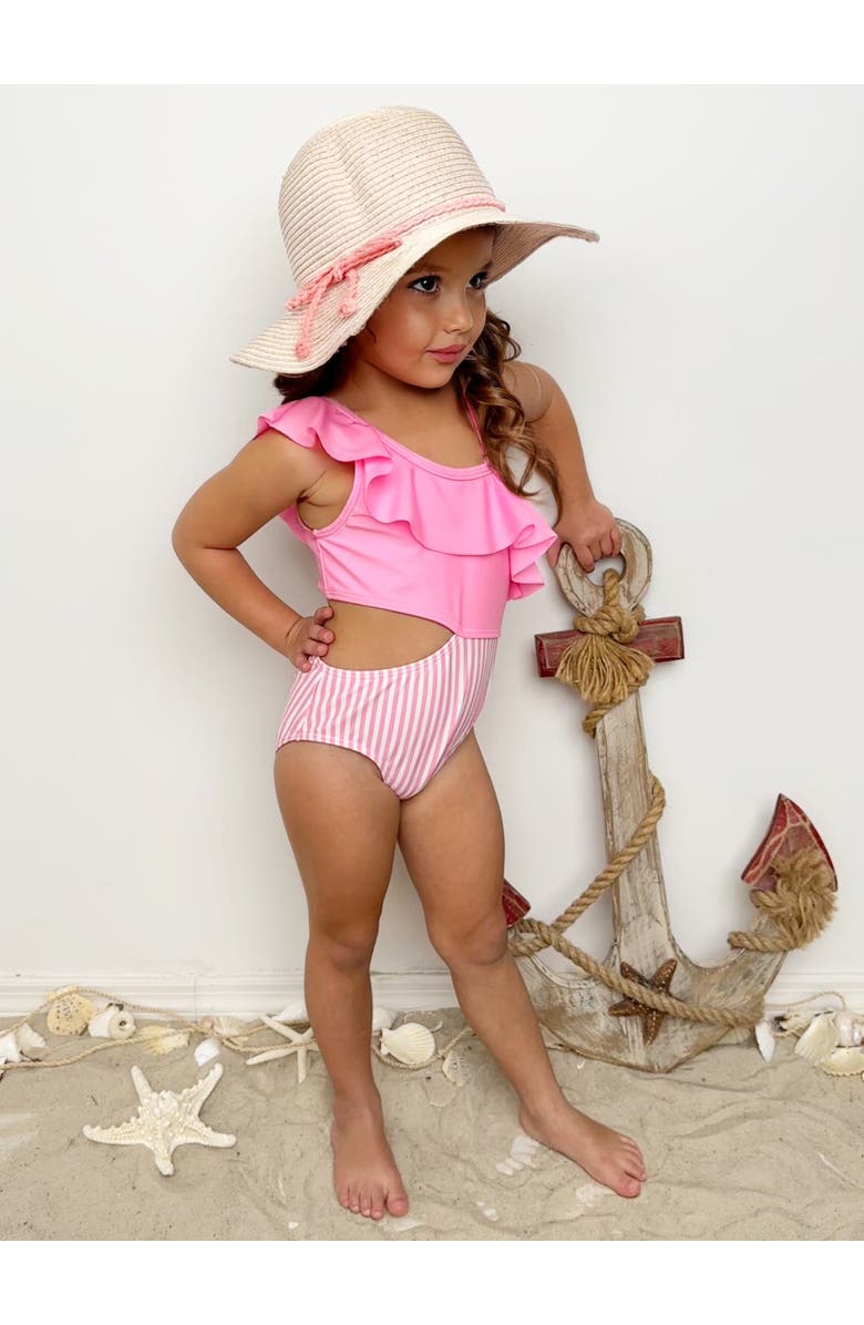 Mia Belle Girls Blush and Splash Pink Ruffle One-Piece Swimsuit, Alternate, color, Pink