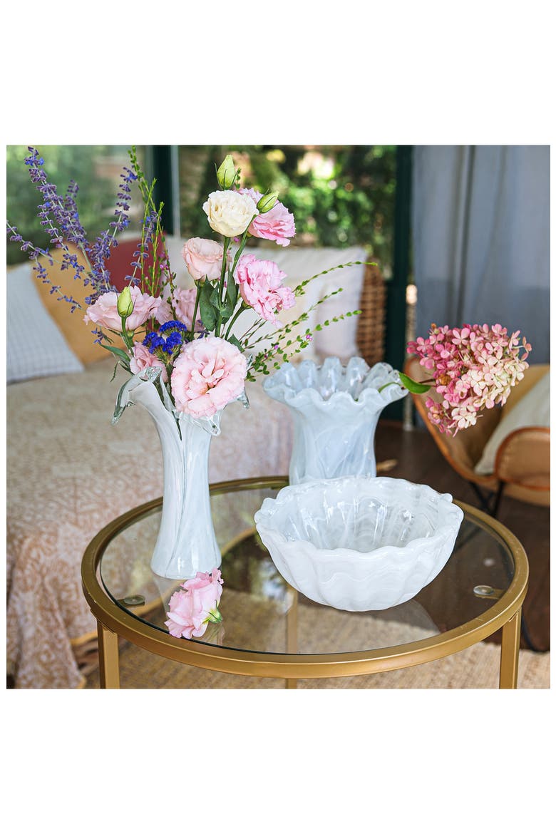 Onda White Glass Twisted Flower Vase, Alternate, color, WHITE