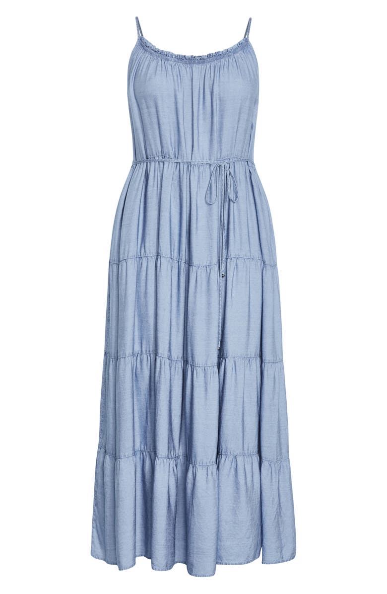 City Chic Island Tiered Maxi Dress, Alternate, color, Light Wash