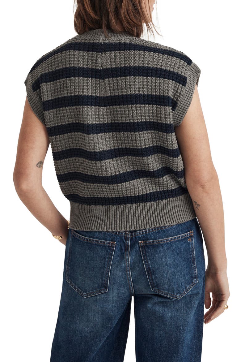 Stripe Waffle Knit Sweater Vest, Alternate, color, HEATHER PEWTER