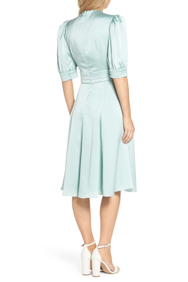 Vera Satin Fit & Flare Dress, Alternate, color, SEA GLASS