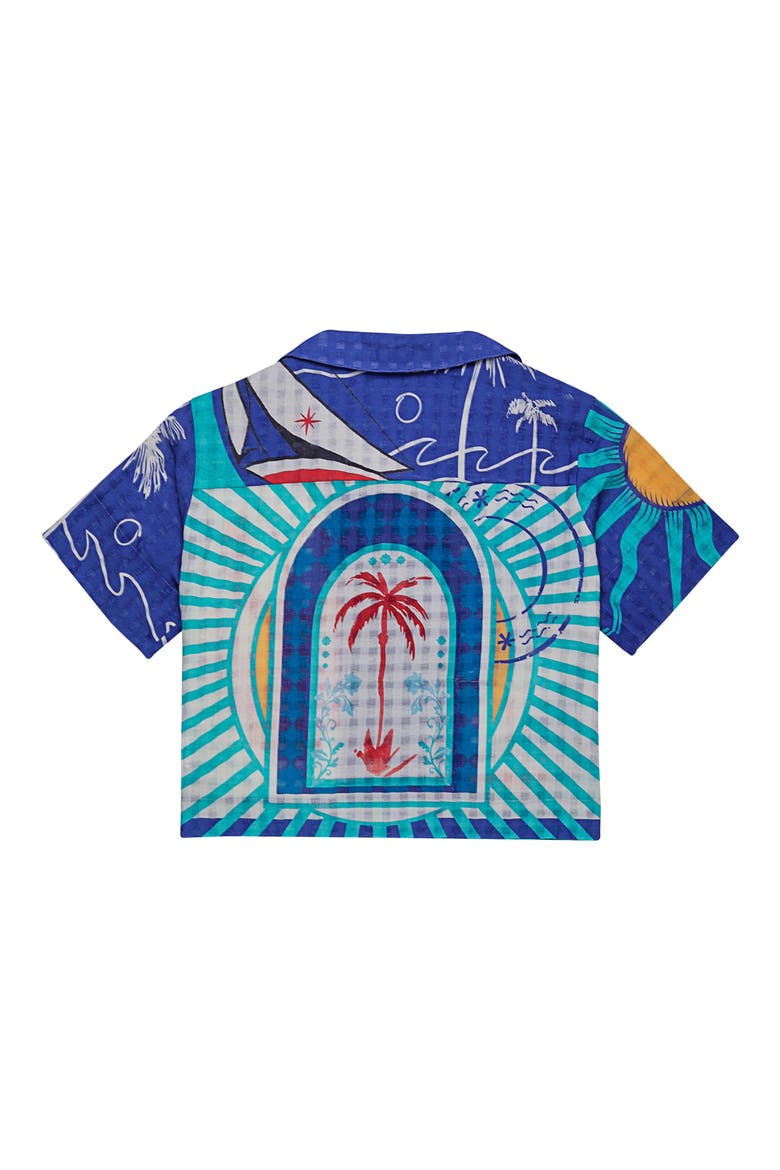 Prim Alina Crop Cotton Cover-Up Shirt, Alternate, color, BLUE MULTICOLOR