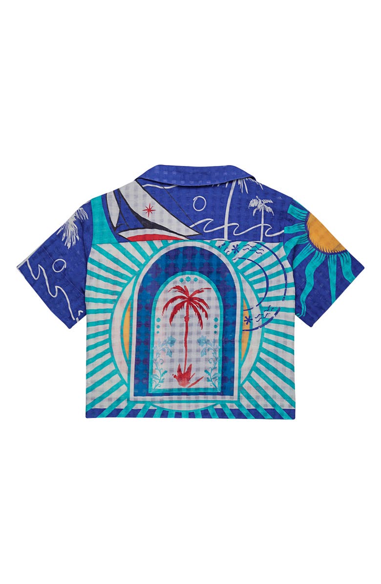 Agua Bendita Prim Alina Crop Cotton Cover-Up Shirt, Alternate, color, Blue Multicolor