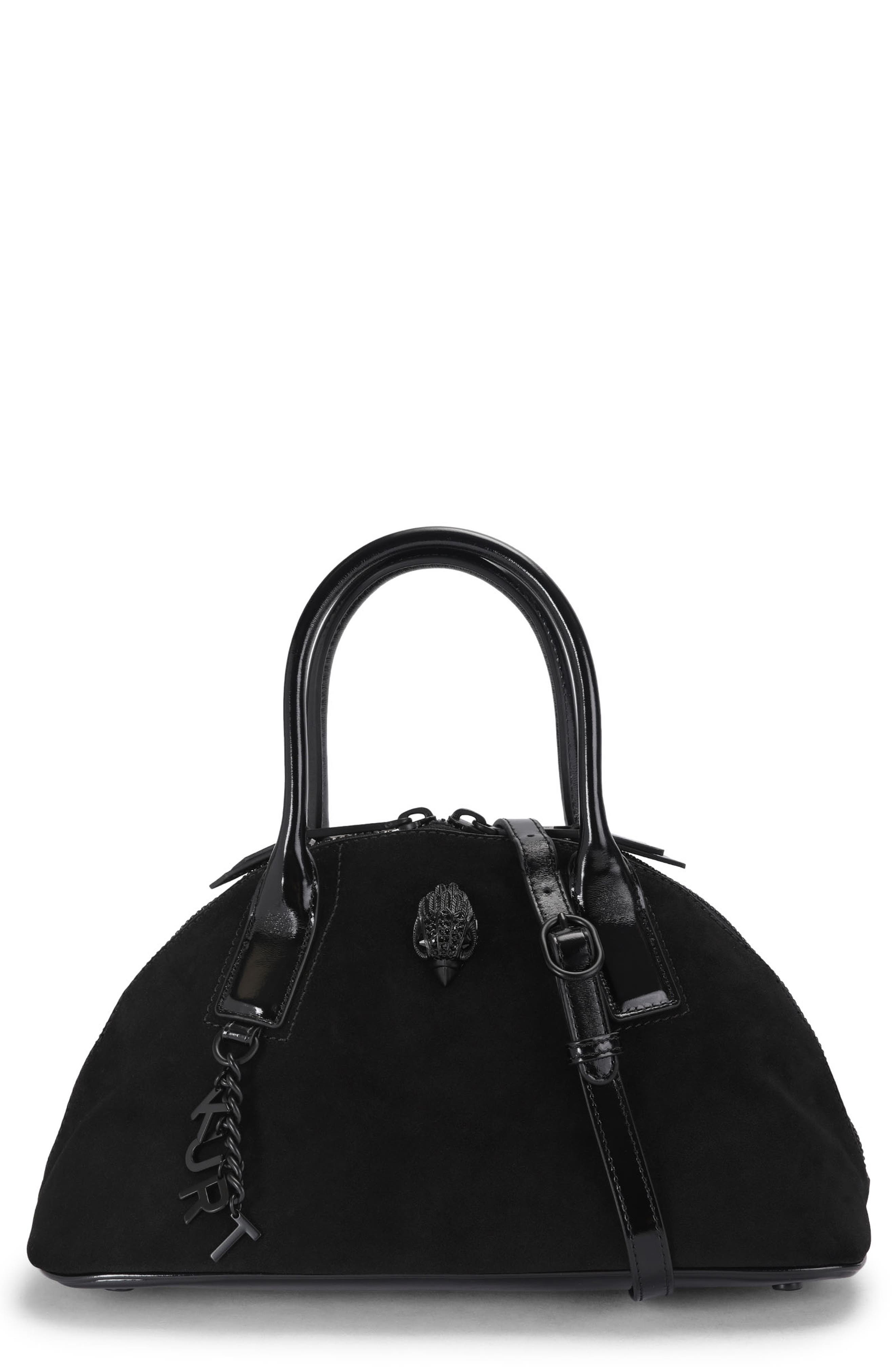 Sloane Suede Bowling Handbag, Main, color, BLACK