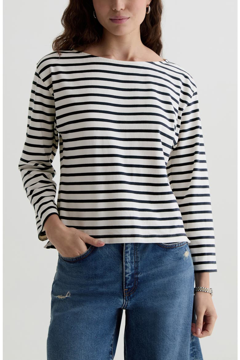 Annie Stripe Stretch Cotton T-Shirt, Main, color, POWDER/PACIFIC NAVY