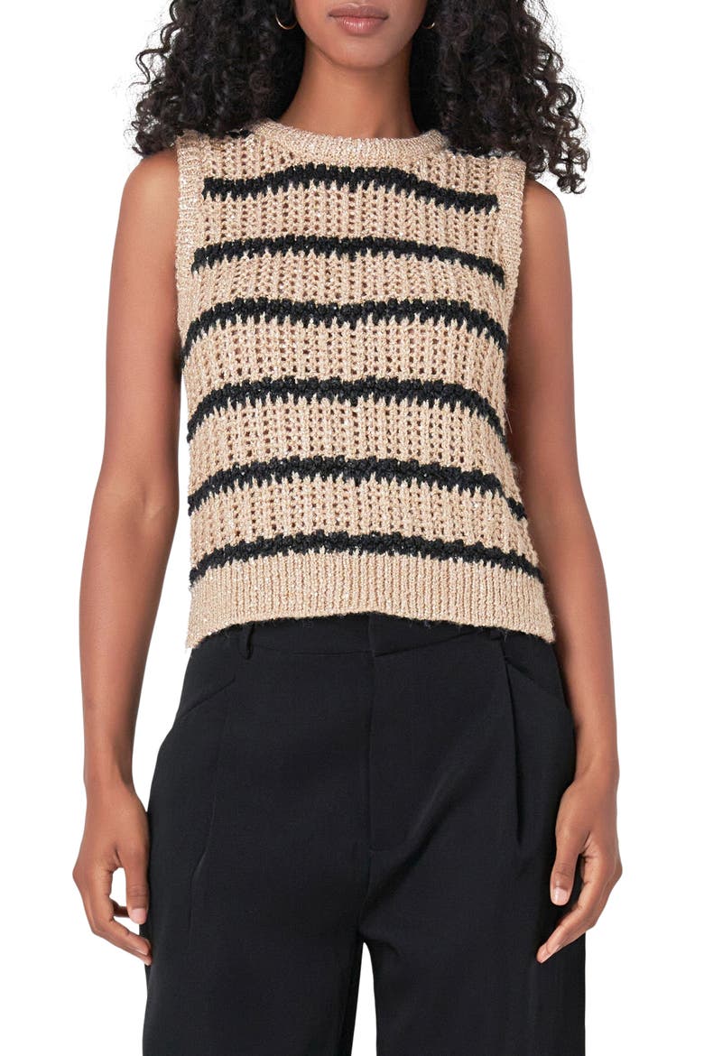 Sequin Stripe Sweater Vest, Main, color, TAUPE/ BLACK