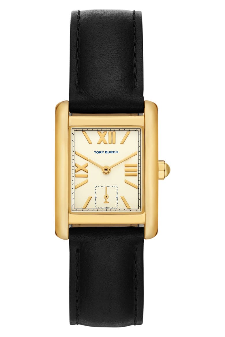The Eleanor Leather Strap Watch, 25mm x 34mm, Main, color, BLACK