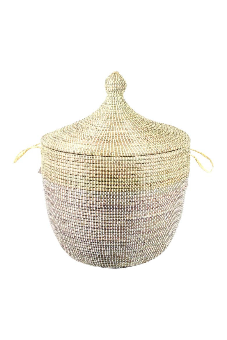 Dou Lid Storage Basket Two-Tone Low Storage, Main, color, Natural and White