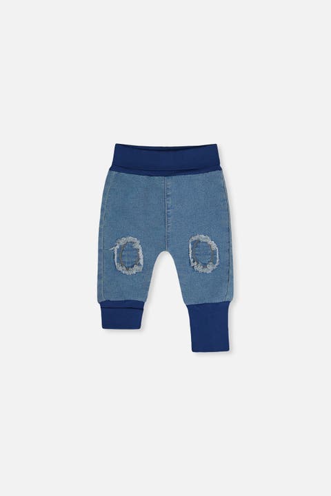 French Terry Denim Knee Patch Foldover Waist Evolutive Pants