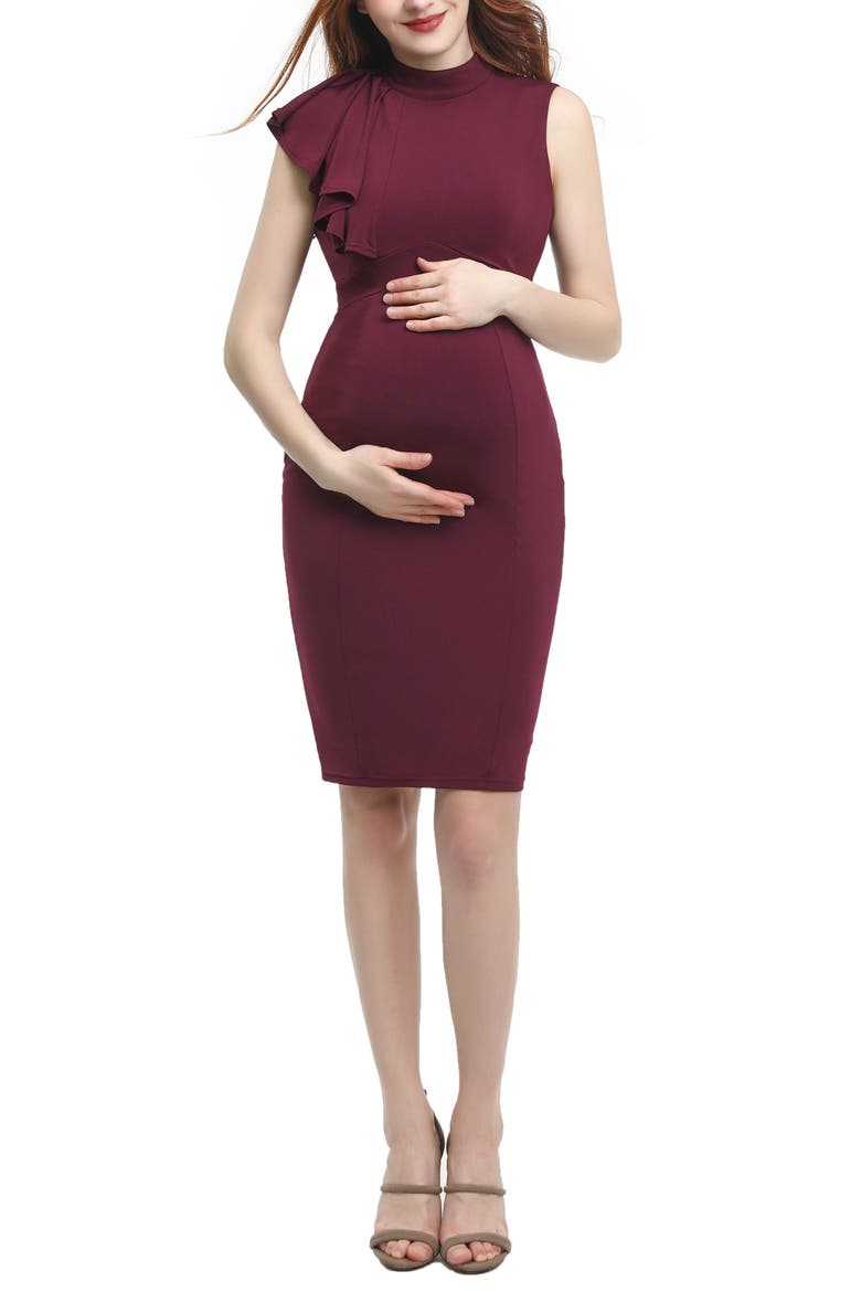 Josephine Ruffle Maternity Sheath Dress, Main, color, DEEP BERRY