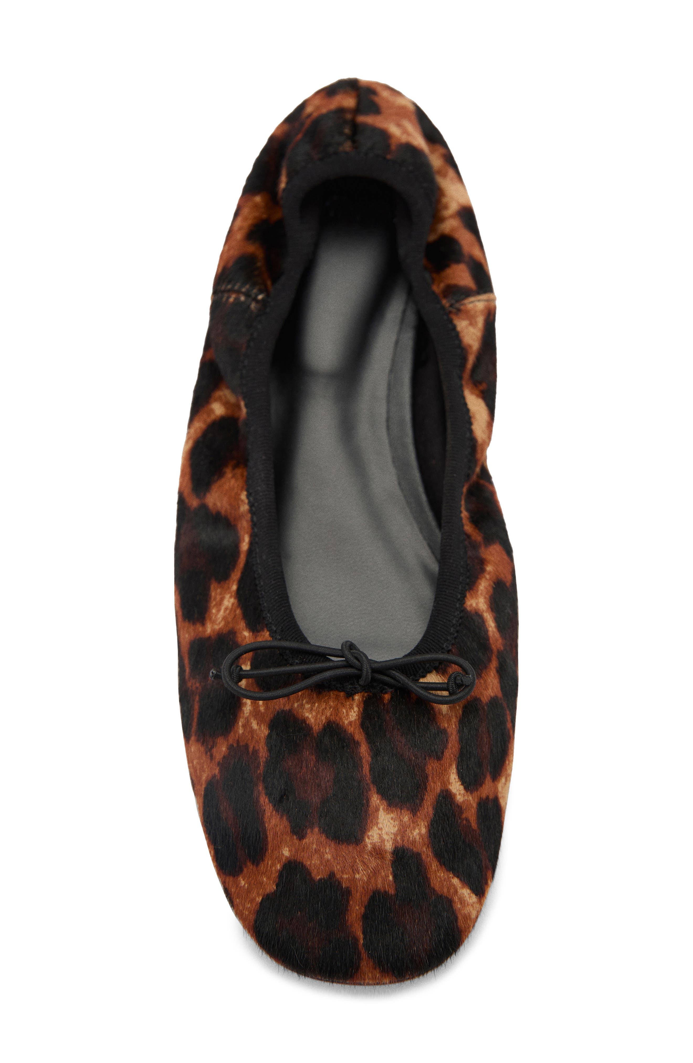 MANGO Leopard Print Genuine Calf Hair Ballerina Flat, Alternate, color, Black