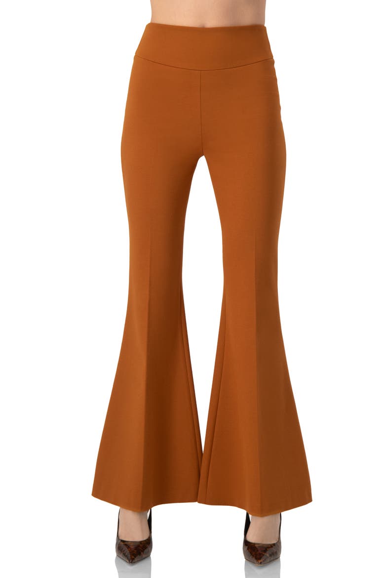 Flared Trousers with Wide Waistband, Main, color, Brown