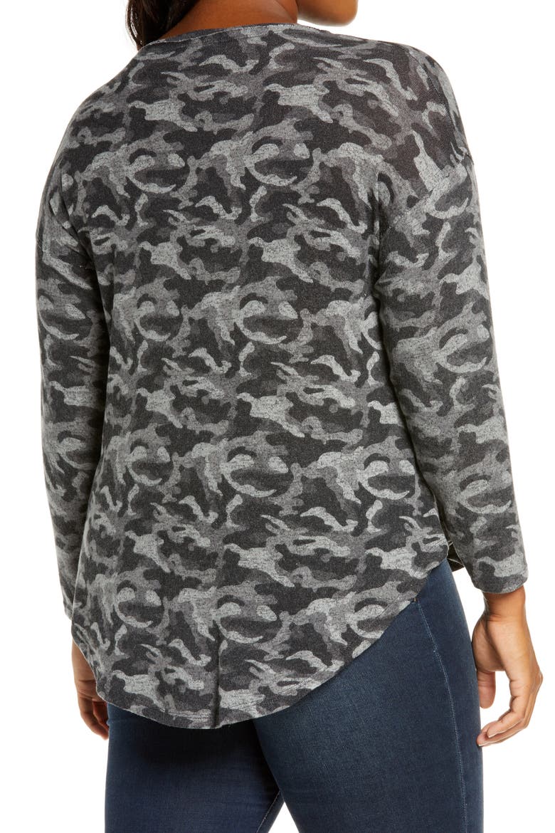 Sami Camo V-Neck Top, Alternate, color, CAMO BLACK