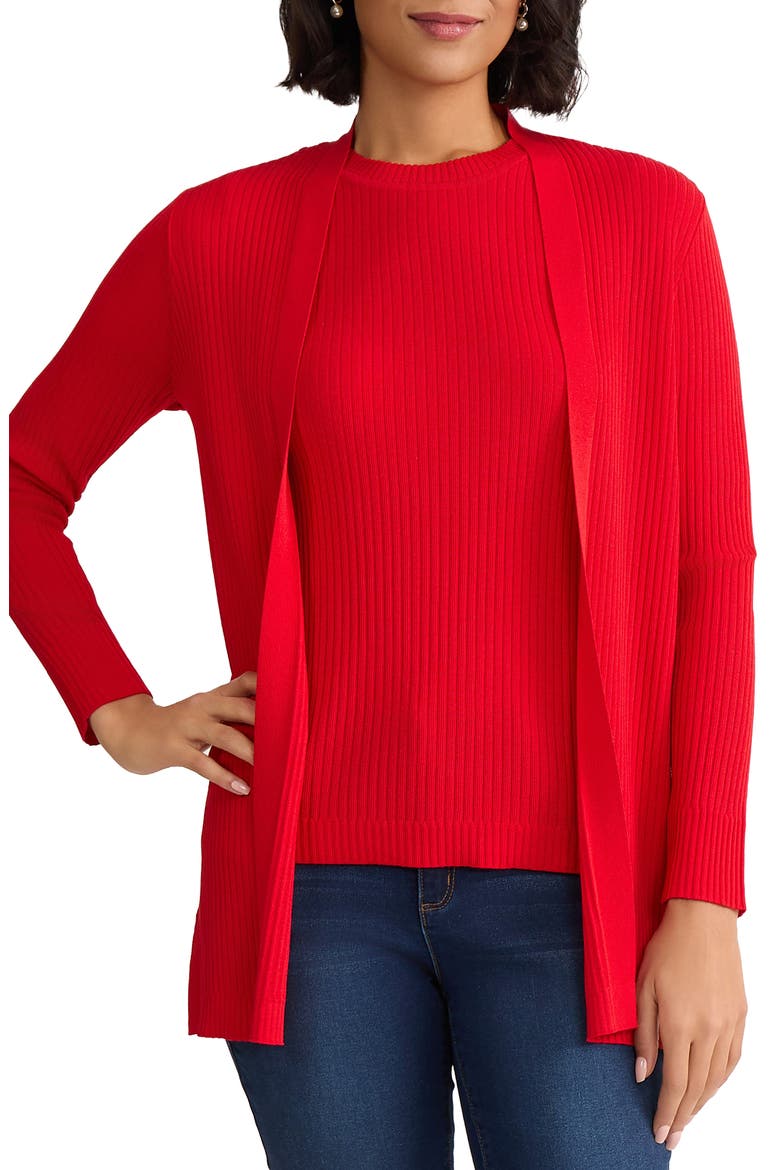 Sutton Open Front Rib Cardigan, Main, color, ROUGE