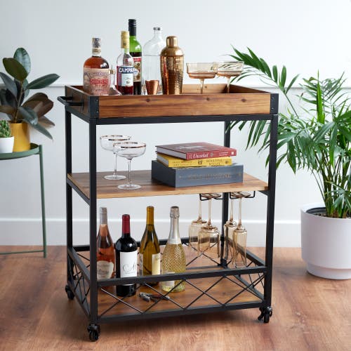 Twine Modern Manor Bar Cart In Brown