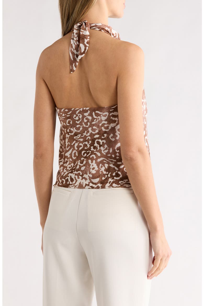 Animal Print Satin Halter Neck Top, Alternate, color, BROWN