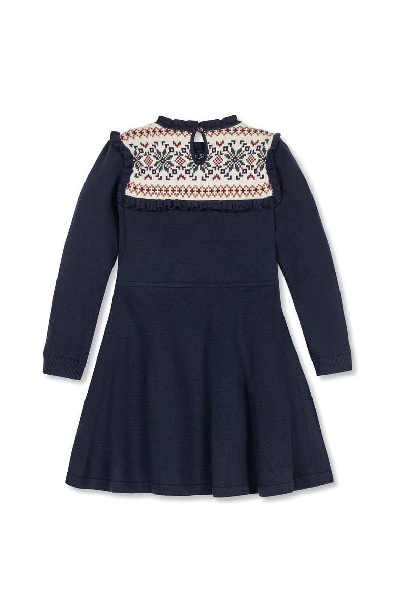 Hope & Henry Kids' Organic Ruffle Collar Fair Isle Yoke Sweater Dress, Alternate, color, Scottish Snowflake