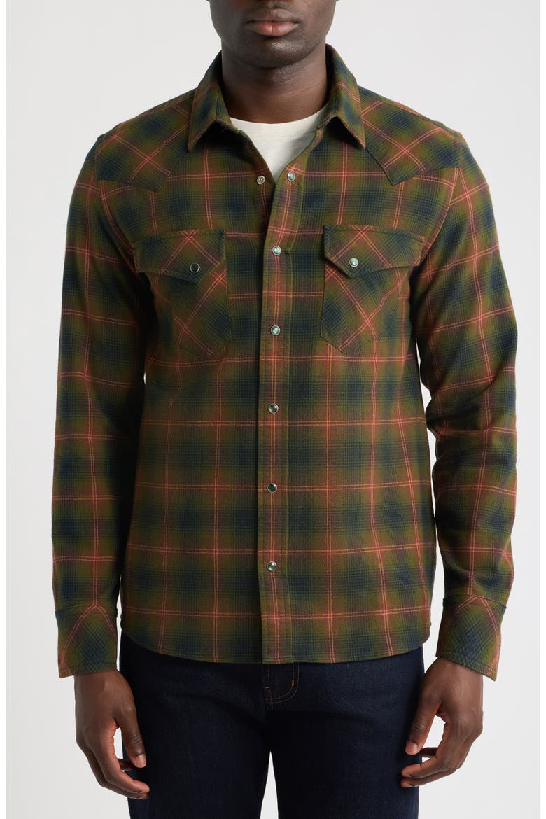 Wyatt Plaid Long Sleeve Western Shirt, Alternate, color, OLIVE/ NAVY PLAID