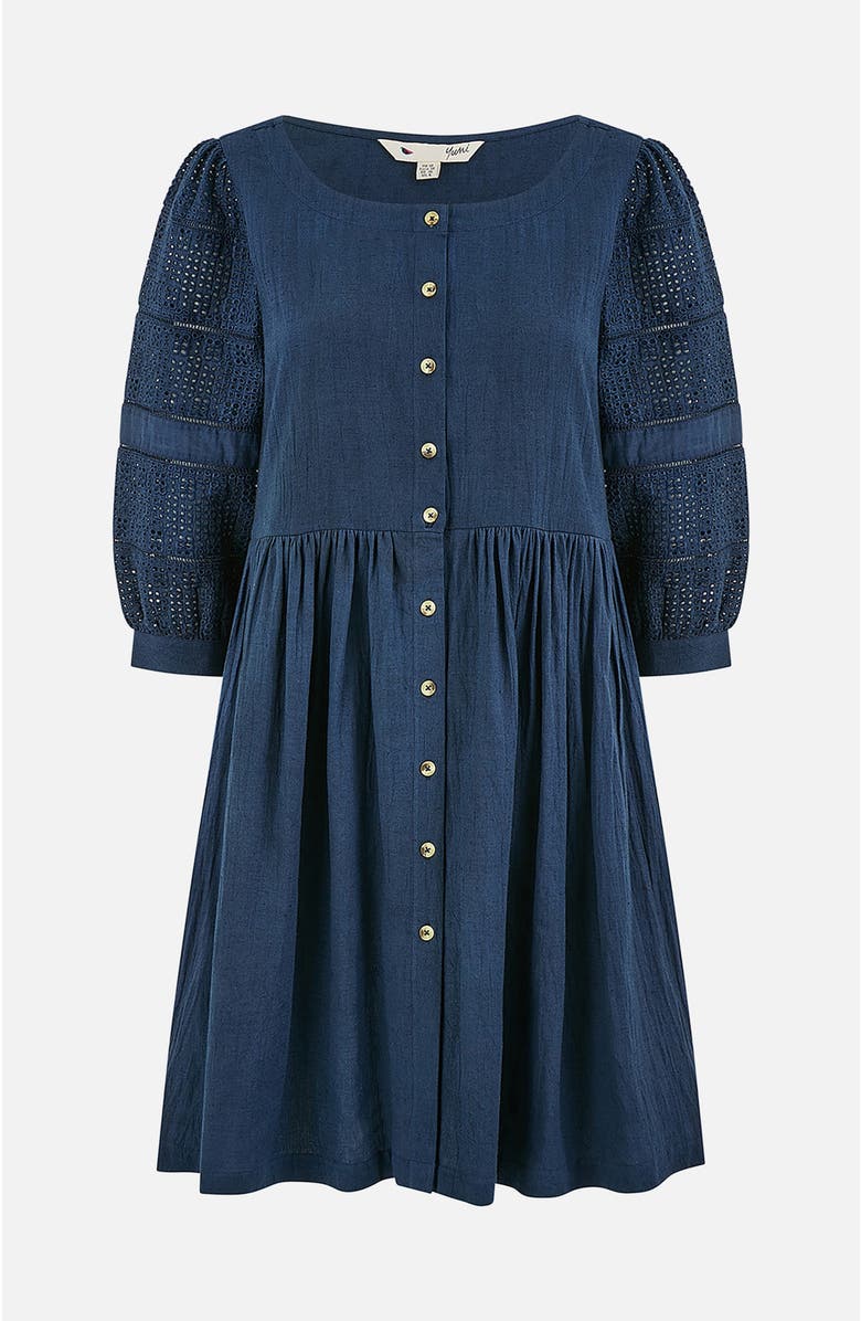 Yumi Broderie Anglaise Puff Sleeve Dress, Alternate, color, Navy