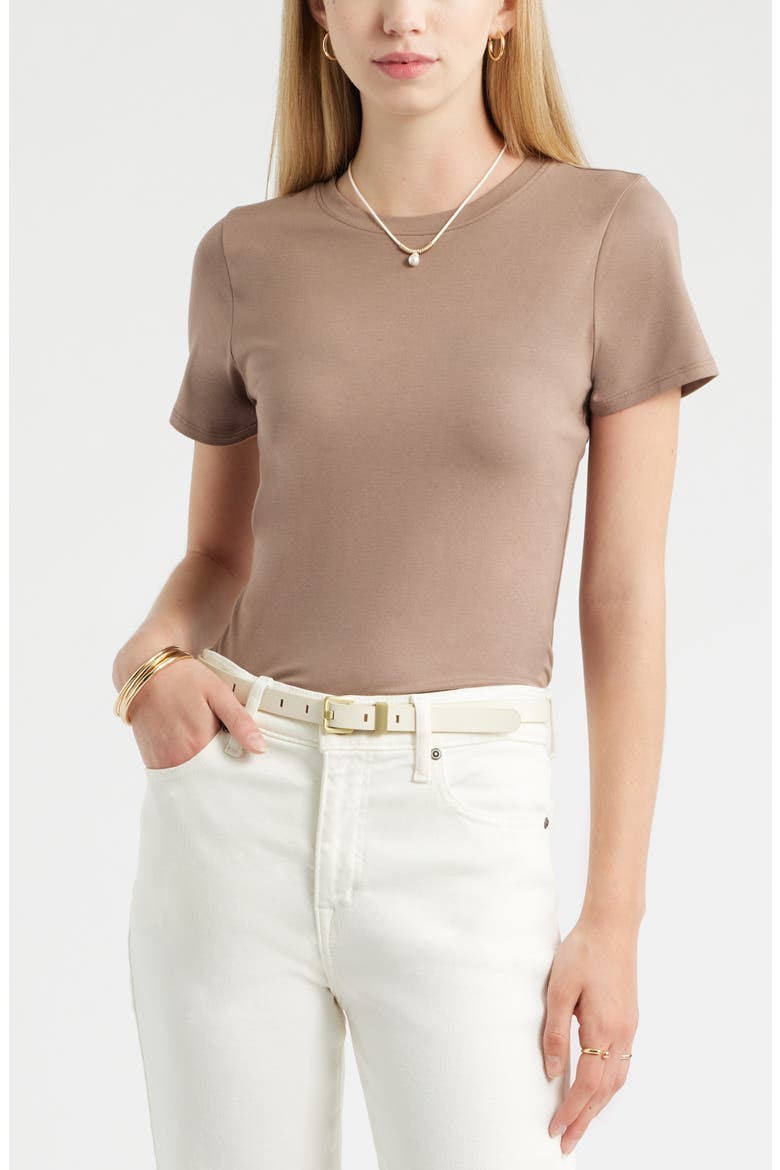Pima Cotton Blend Crewneck T-Shirt, Main, color, BROWN LENTIL