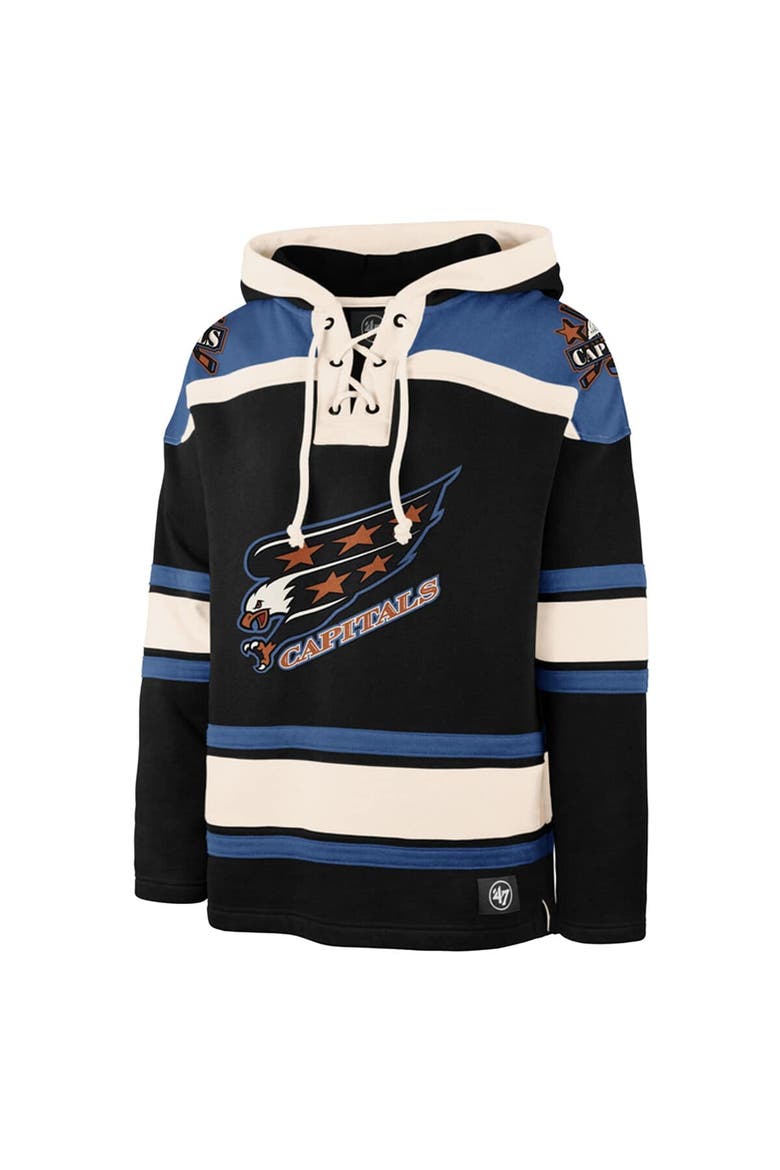 Men's '47 Black Washington Capitals  Big & Tall Superior Lacer Fleece Pullover Hoodie, Alternate, color, Black