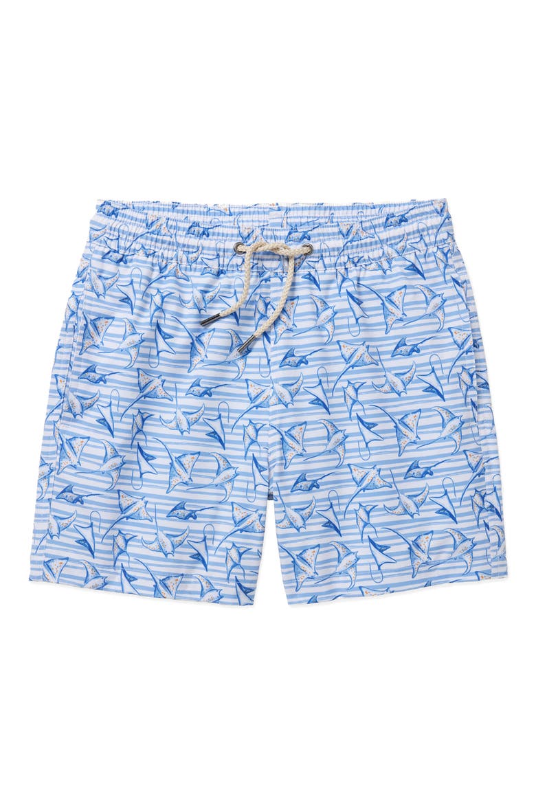Kids' Bayberry Wave Print Water Repellent Swim Trunks, Main, color, STRIPED MANTA RAYS