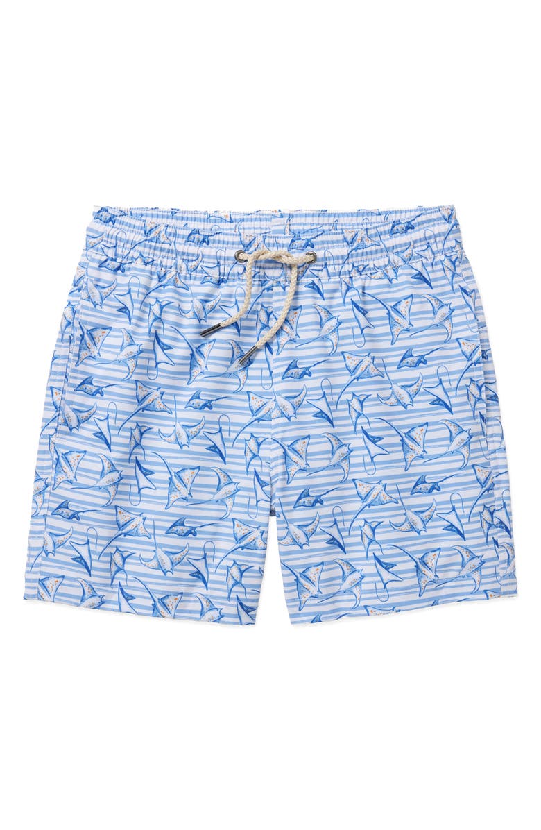 Fair Harbor Kids' Bayberry Wave Print Water Repellent Swim Trunks, Main, color, Striped Manta Rays