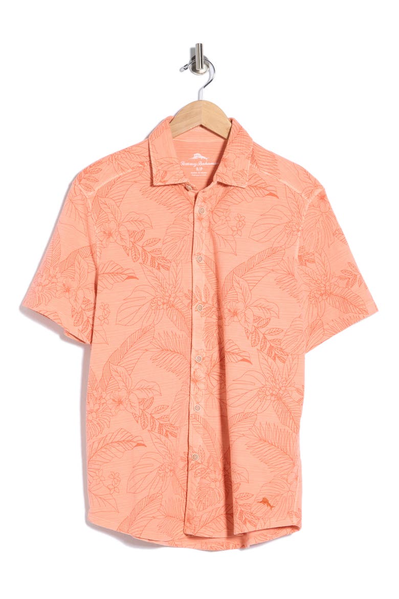 Floral Short Sleeve Button-Up Shirt, Main, color, PURE SALMON