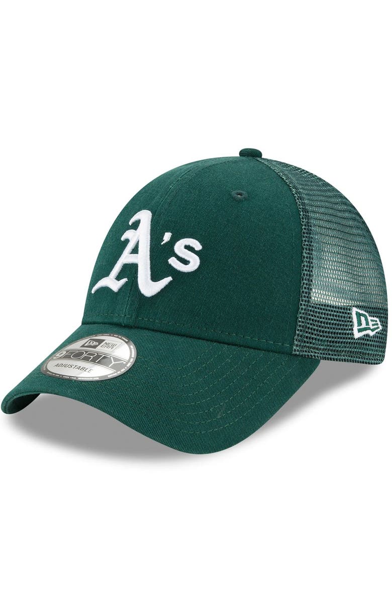New Era Men's New Era Green Oakland Athletics Trucker 9FORTY Adjustable Snapback Hat, Main, color, 