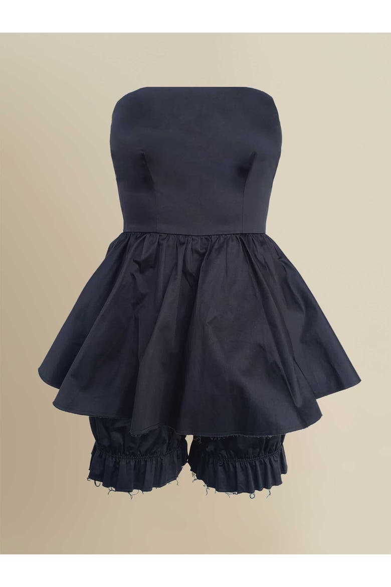 Lulu Structured Poplin Corset Inspired Romper, Alternate, color, Black