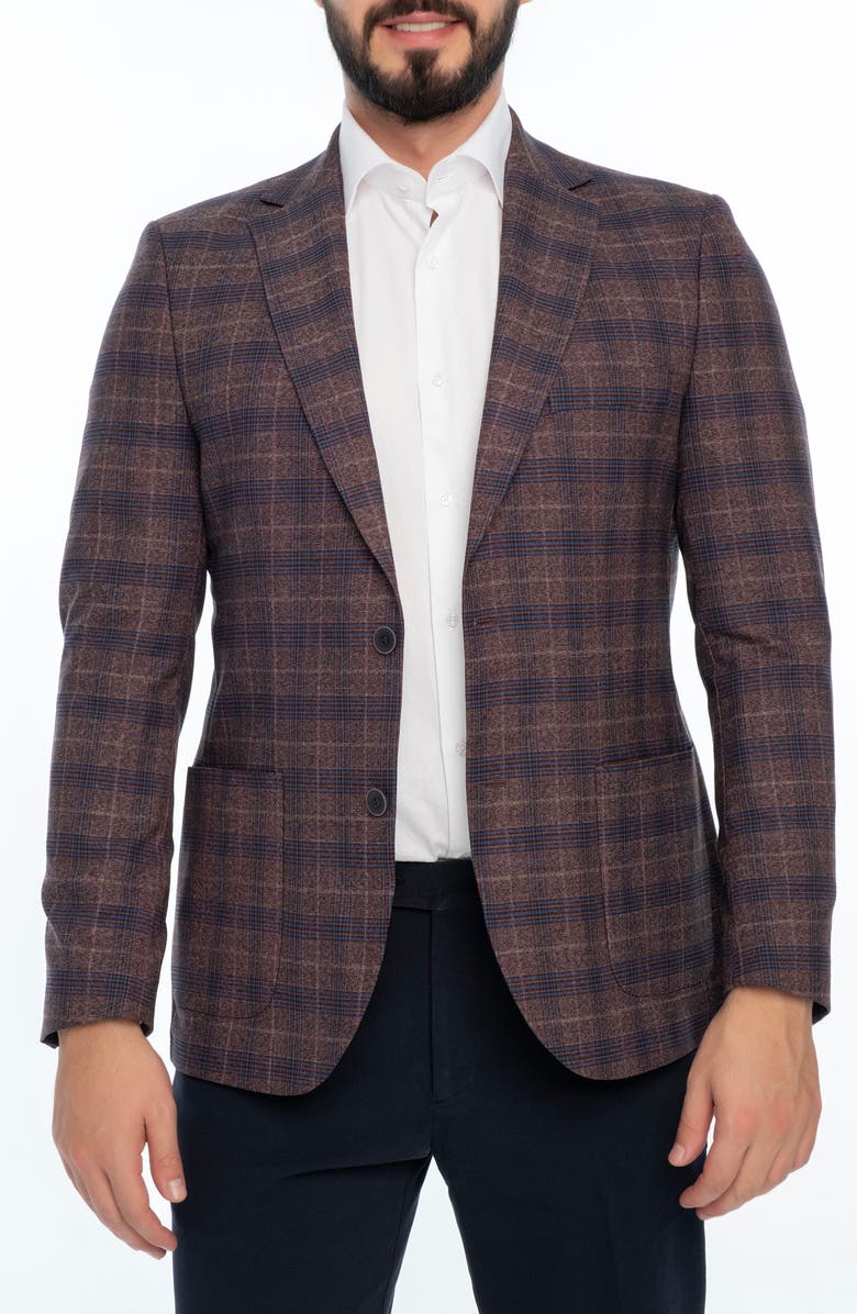 VELLAPAIS Plaid Sport Coat, Main, color, Burgundy