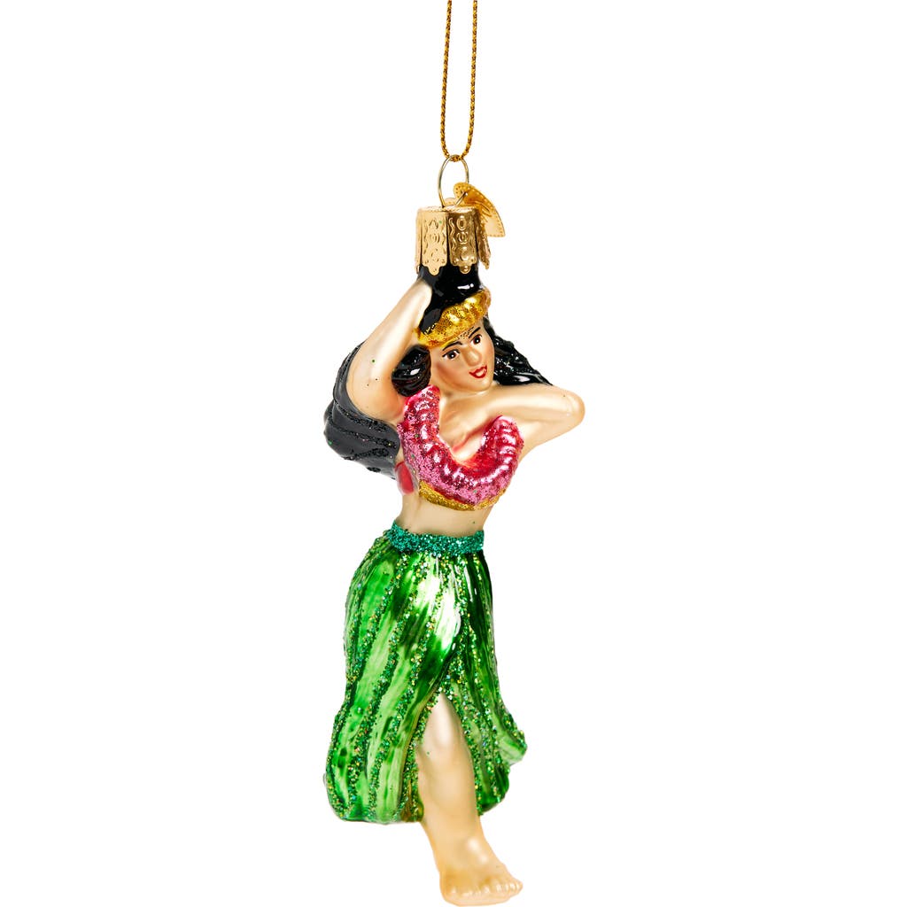 Old World Christmas Hula Dancer Glass Ornament in Beige/Pink/Green/Gold