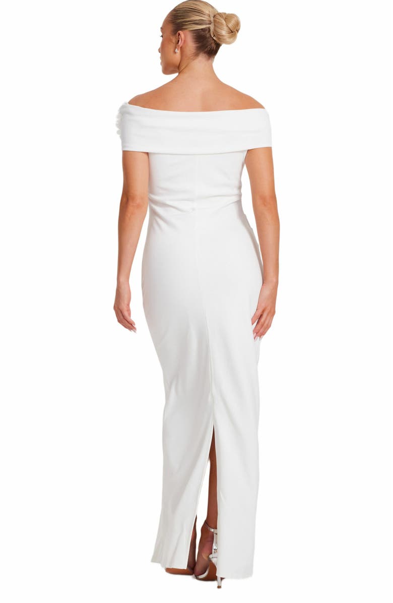 QUIZ Scuba Crepe Bardot Maxi With 3D Floral Trim, Alternate, color, 